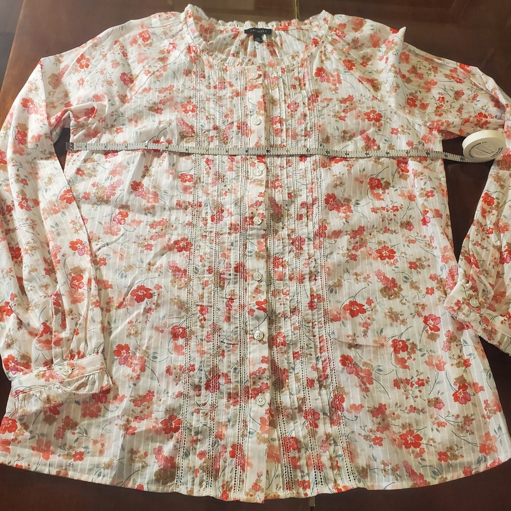 Talbots pink and Ivory floral blouse